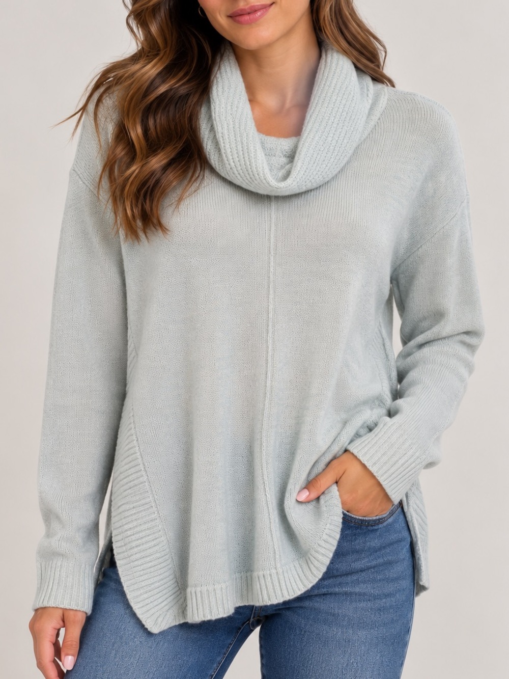 Marled Mint Cowl Neck Sweater